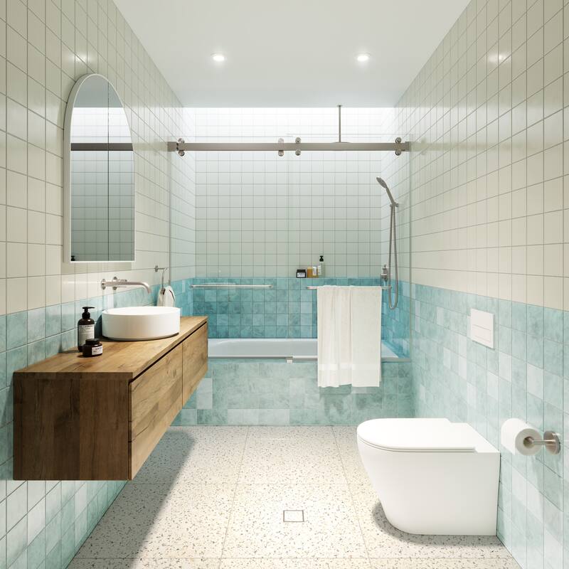 Polaris 60 in. x 66 in. Fully Frameless Glass Sliding Bypass Bathtub Doors with Square Hardware