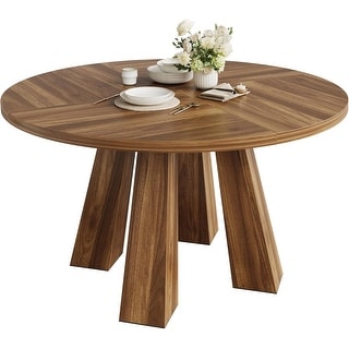 47" Round Dining Table for 4-6, Wood Kitchen Table with Sturdy Base ...