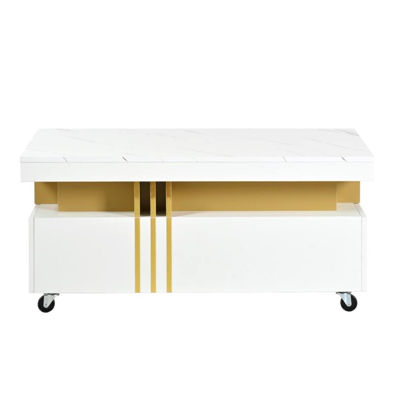 Coffee Table with 2 Storage Drawers, Rectangle Cocktail Table Center Table with Caster Wheel for living Rooms, Offices, Lounges