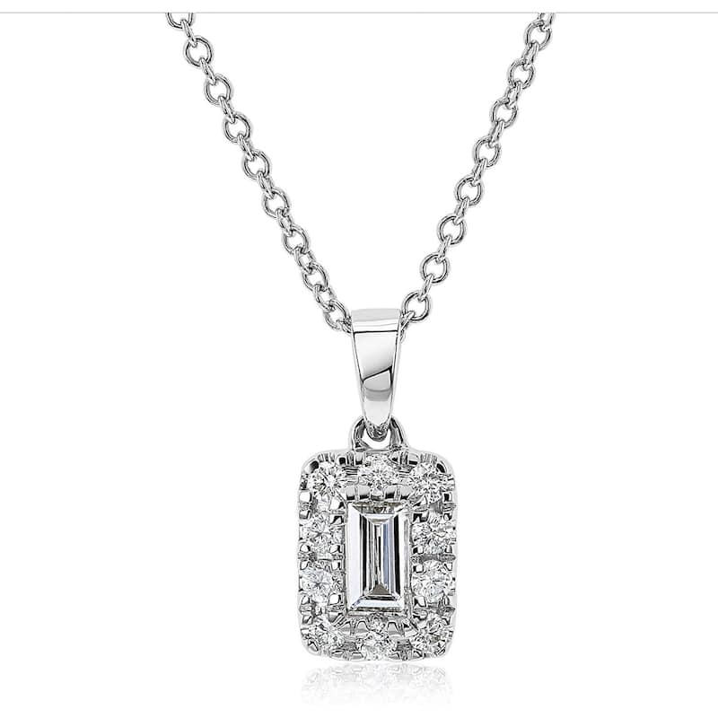 Annello by Kobelli 14K Gold Baguette Diamond Necklace (GH/I) - White - White - 16 Inch