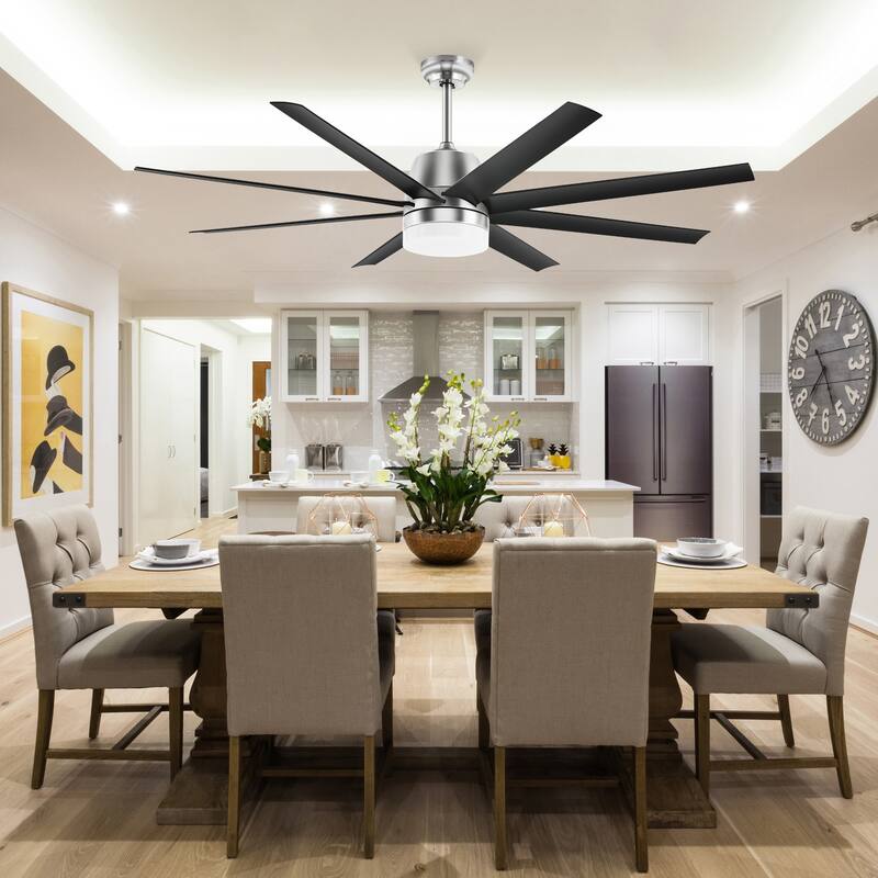 Moasis 60-inch 8 Blades Ceiling Fans with Lights and Remote,Dimmable LED 3 Color - 60"