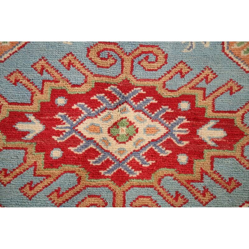 Light Blue Kazak Accent Rug Handmade Wool Carpet - 3'4"x 4'9"