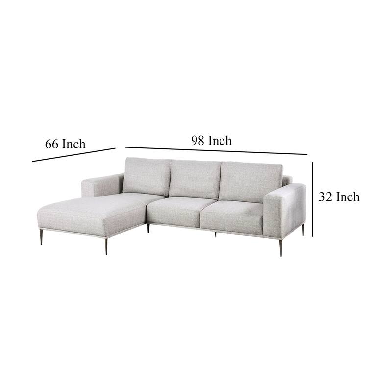 Kevin Sectional Sofa, Right Chaise, Gray Chenille, 98 Inch, Metal Legs