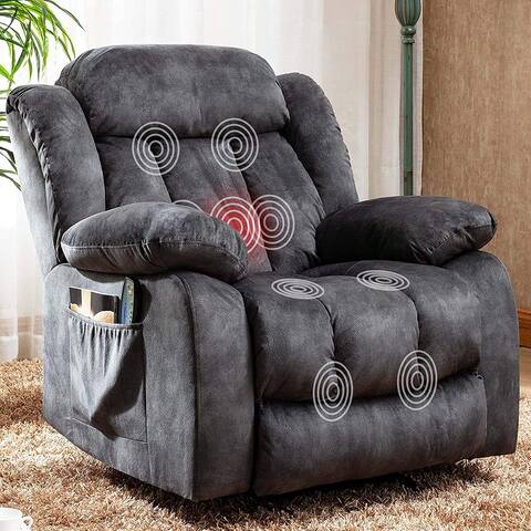 Soft Fabric Overstuff Manual Recliner with Massager and Heat