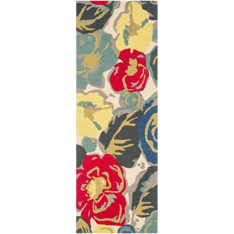 SAFAVIEH Handmade Four Seasons Shkurte Floral Rug - 2' x 6' - Ivory - Runner