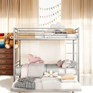 Full Over Full Contemporary Build Metal Bunk Bed with Trundle