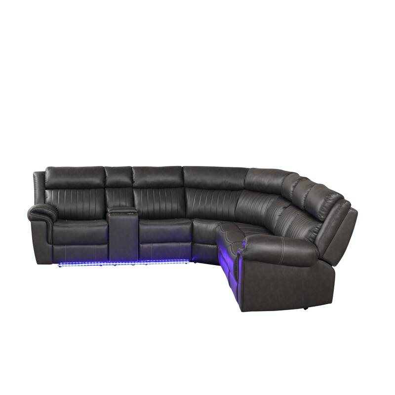 Aviator Modern & Contemporary Sectional Sofa Made with Wood & Built in LED Lights, Bluetooth Speakers & Cup Holders