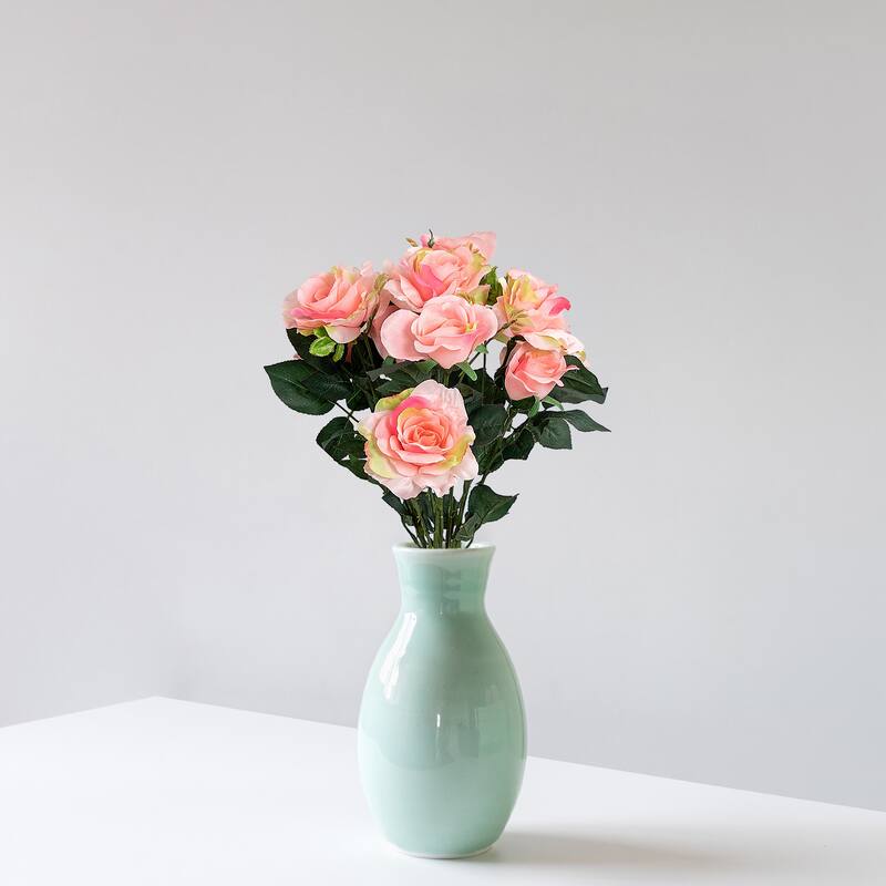 Rose Artificial Floral Bush Spray- 18" - Pink