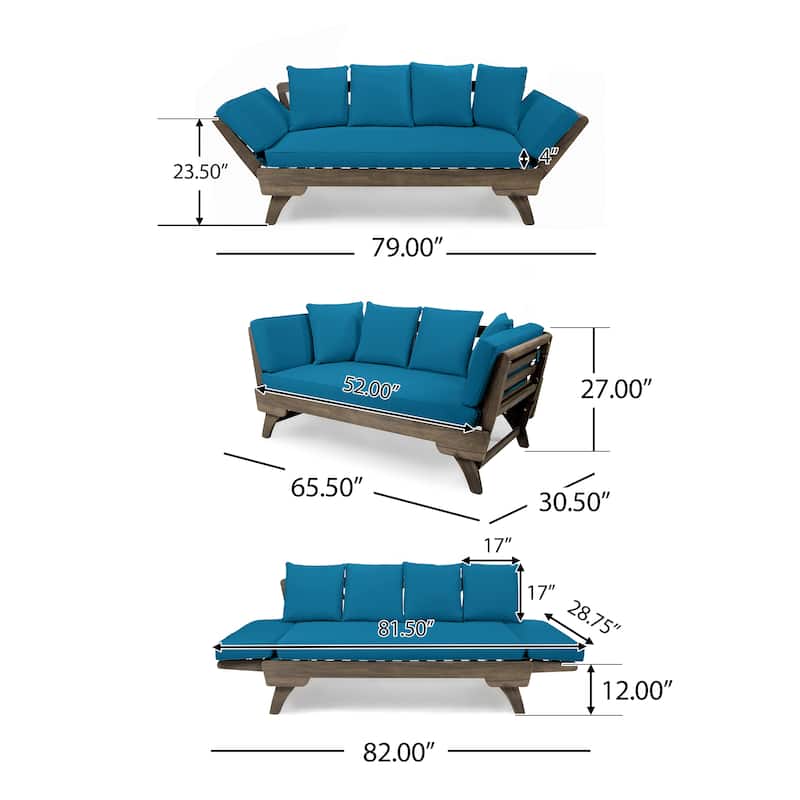 Outdoor Daybed Sofa, Acacia Wood Frame with Cushions, Expandable Design Patio Lounger for Garden, Balcony, Deck or Backyard