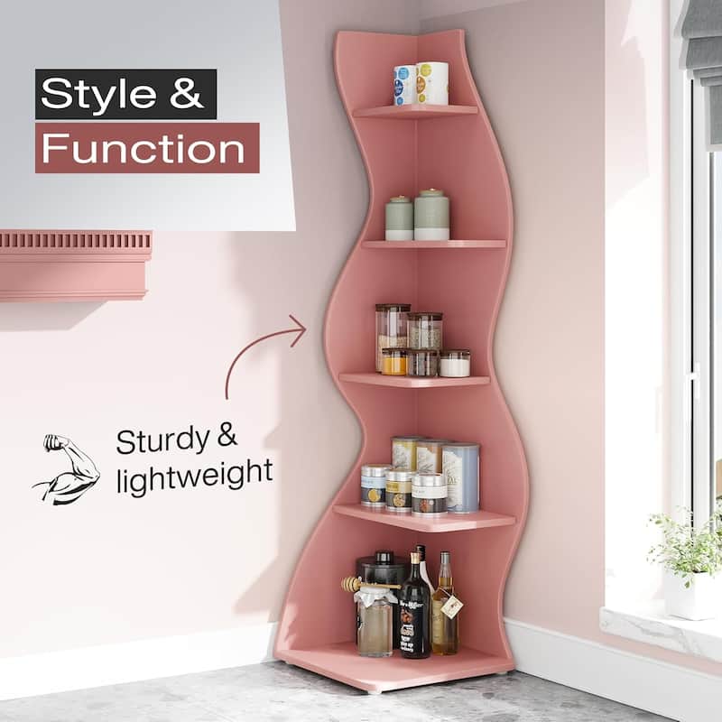Corner Shelf Bookcase Bookshelf with Unique Shape for Living Room, Home Office