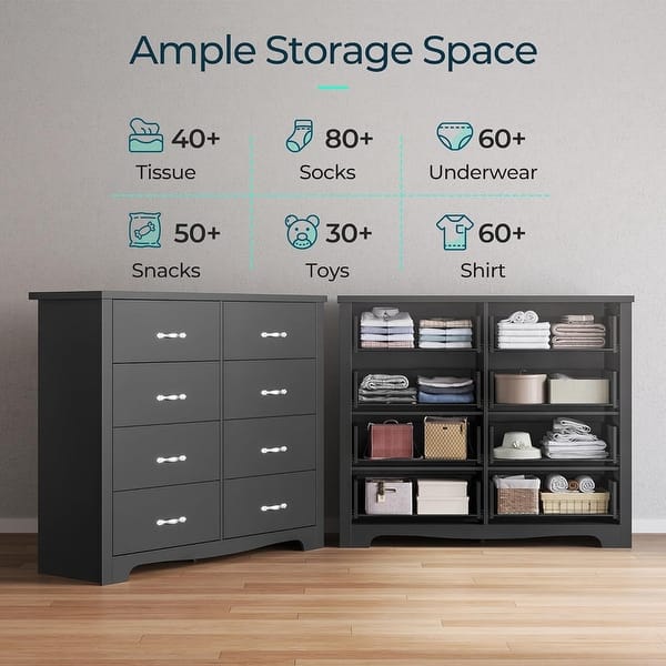 slide 2 of 15, Modern Bedroom Drawer with 8 Drawers Dresser Kids Room Black