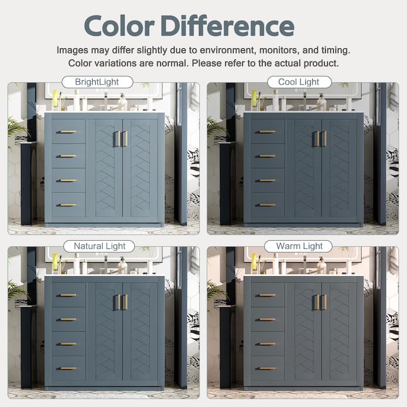 72" Solid Wood Bathroom Vanity with Dual Ceramic Sinks, Freestanding Double Sink Cabinet with Drawers and Soft-Closing Doors