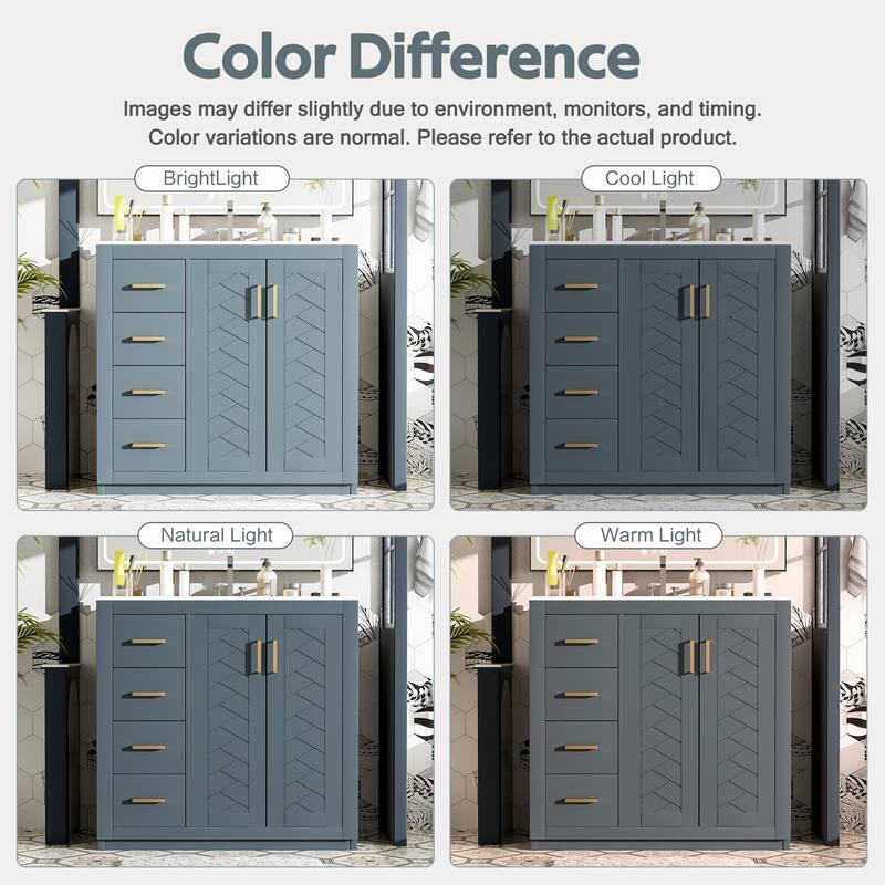 72" Solid Wood Freestanding Bathroom Vanity with Dual Ceramic Sinks, Double Storage Cabinet with Drawers and Soft-Close Doors