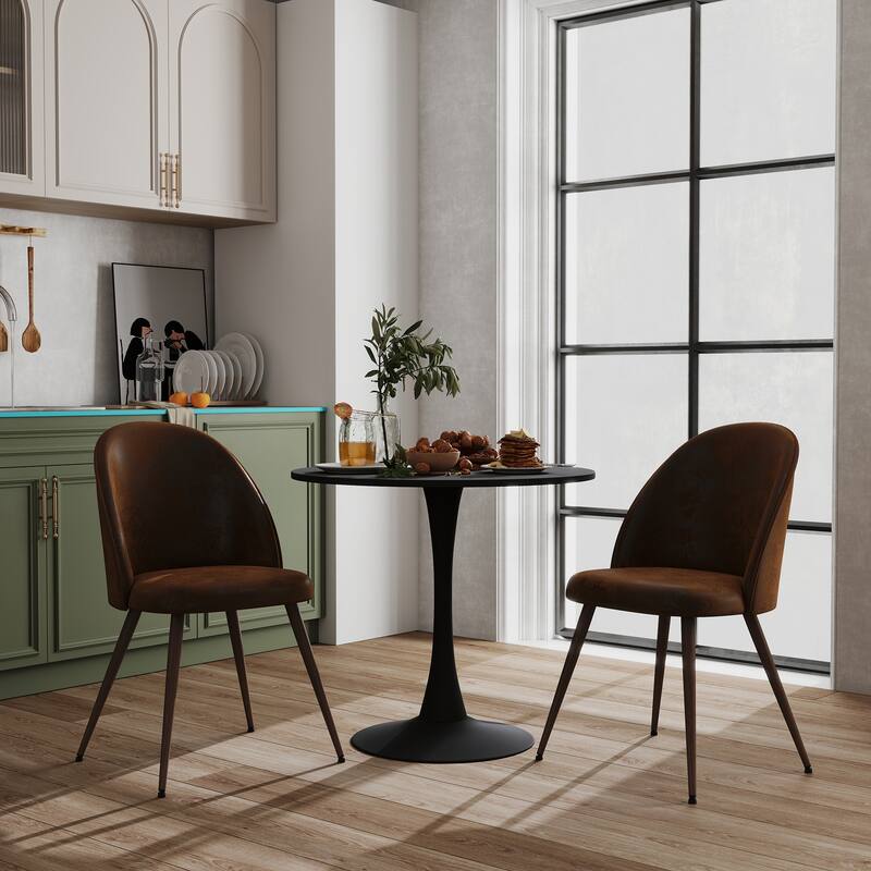 Homy Casa Modern 3-Piece Dining Set with White Round Tulip Table and Upholstered Chairs