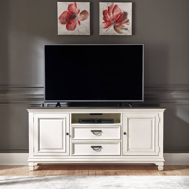 Allyson Park Wirebrushed White Charcoal 66 Inch TV Console - 66 Inches In Width - 66 Inches In Width