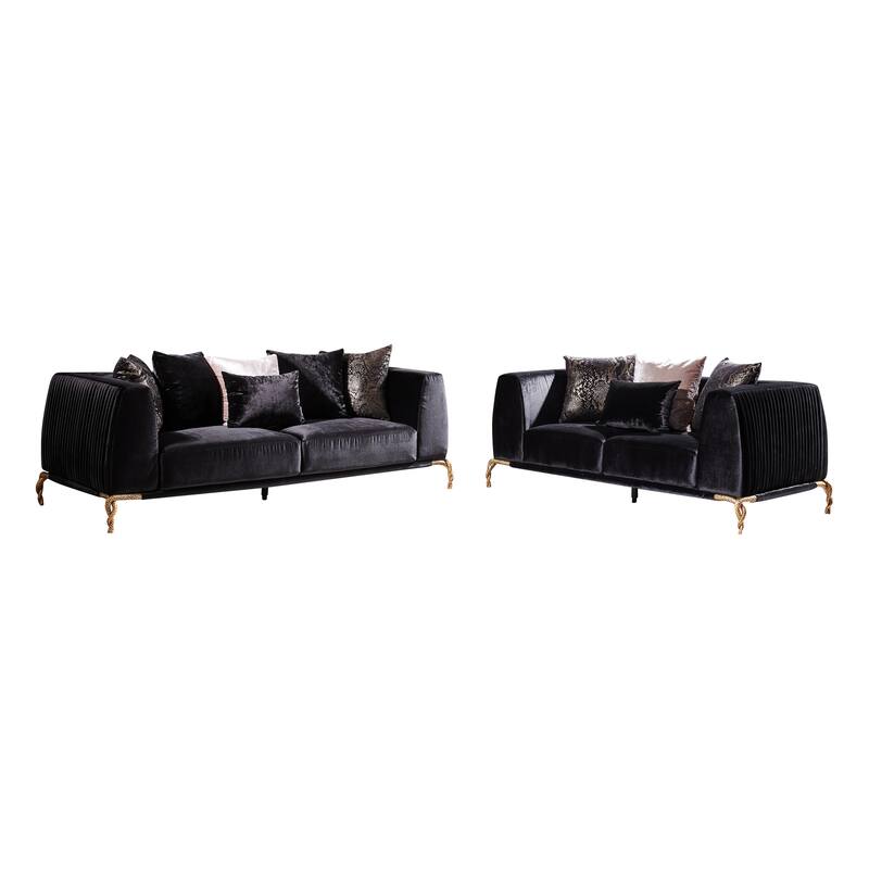 Thick Velvet Fabric Upholstered Loveseat Made With Wood Finished In Black