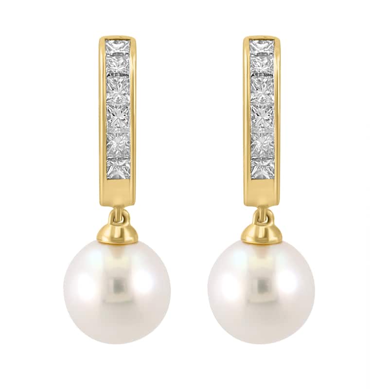 EFFY 14K Yellow Gold Diamond and Freshwater Pearl Earrings