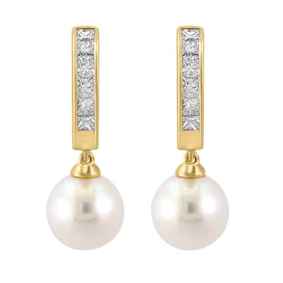 EFFY 14K Yellow Gold Diamond and Freshwater Pearl Earrings
