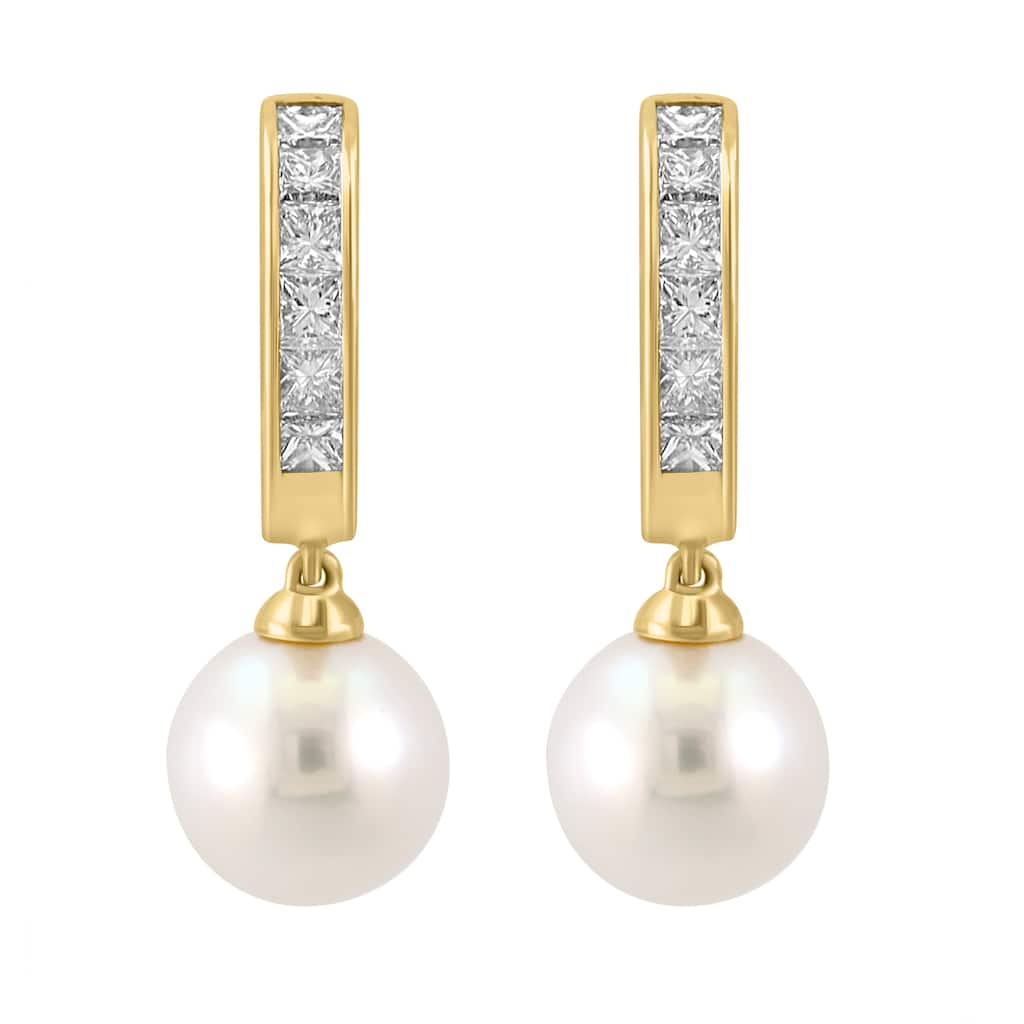 EFFY 14K Yellow Gold Diamond and Freshwater Pearl Earrings
