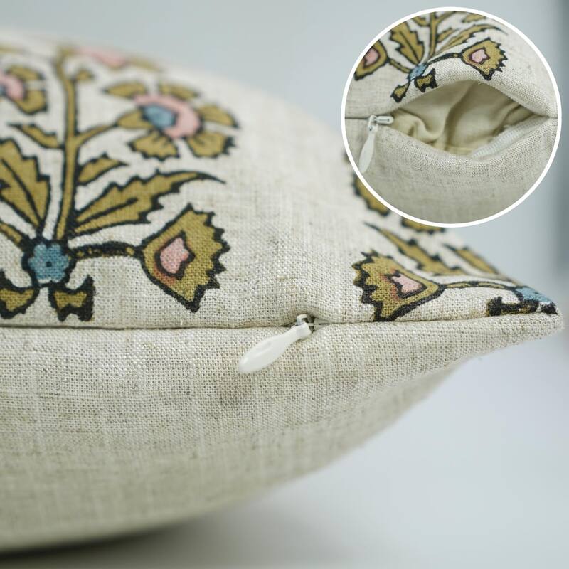 Fabdivine Floral Linen Cushion Cover Home Decor 20x20 Inch, Sadabahar