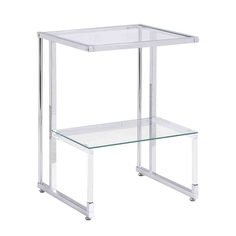 Modern Side Table, 2-Tier Acrylic Glass End Table for Living Room&Bedroom