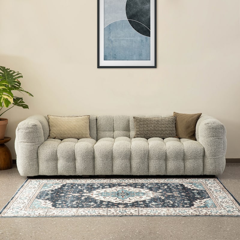 Glitzhome Machine Washable Boho Floral Medallion Area Rugs 5' x 8'