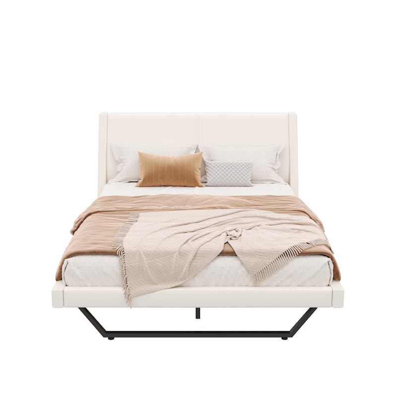 Christopher Knight Home - Persephone PU Leather Bed Frame with Wave-Like Curve Design and Trapezoidal-Shaped Leg