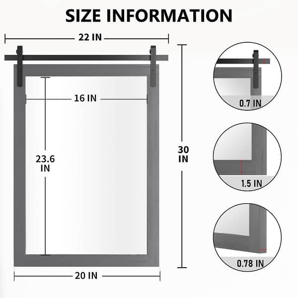 dimension image slide 13 of 20, Farmhouse Barn Door Bathroom Vanity Wall Mirror with Solid Wood Frame