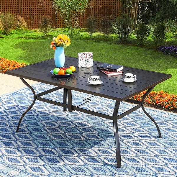 6 person patio table with umbrella hole MAISON ARTS Outdoor Metal Dining Table Garden 6 Person Umbrella Table for Lawn Patio Pool Sturdy Steel - 1 Table