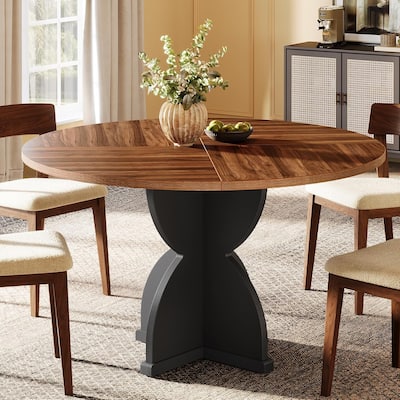 Round Dining Table for 4-6 People, 47-Inch Farmhouse Kitchen Table Circle Dinner Table with Pedestal Base