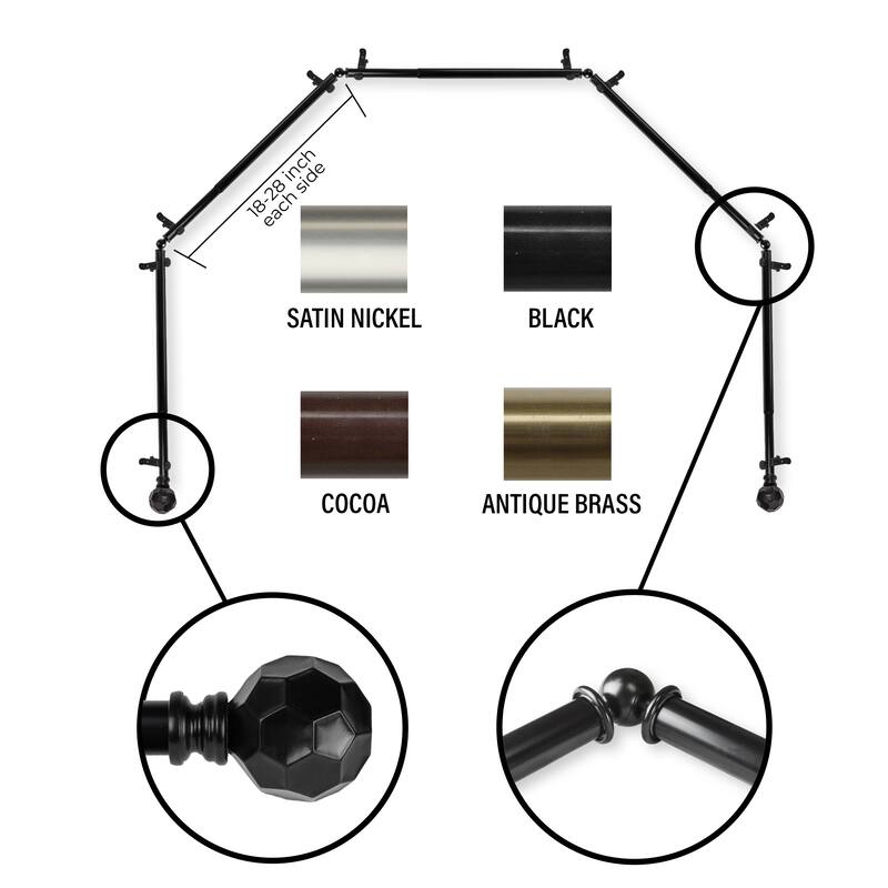 InStyleDesign 13/16" Finley 5-Sided Bay Window Curtain Rod (18-28 inch each side) - Black