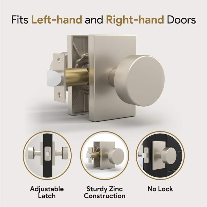 Modern Mega Handles LAURA Keyless Reversible Round Passage Door Knob for Hallway, Closet, Bathroom, Easy Install