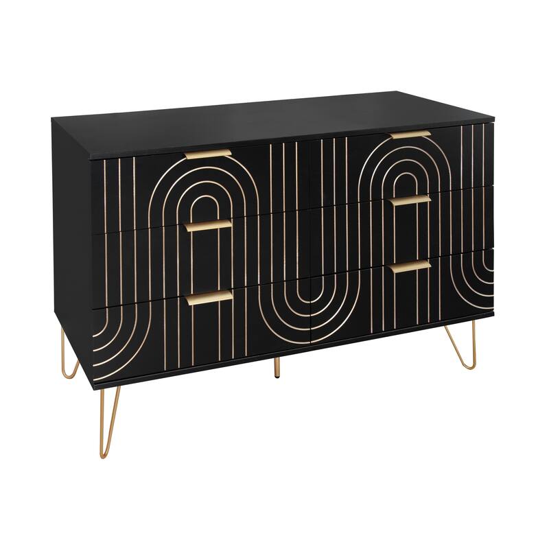 Contemporary 6-Drawer Dresser with Metal Handles and Carved Details for Living Room