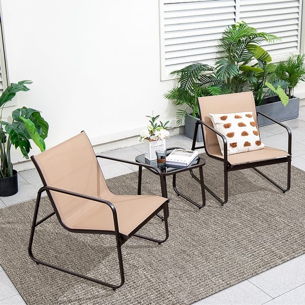 Costway 3 Pieces Patio Conversation Set Outdoor Metal Chair & Table