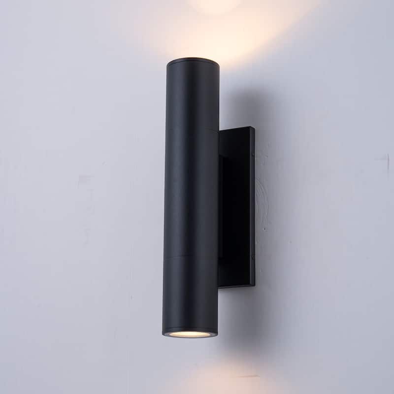 4.5" Modern Black/Gold Cylinder Integrated LED 3000K Up and Down Waterproof Outdoor Wall Armed Sconce - Black