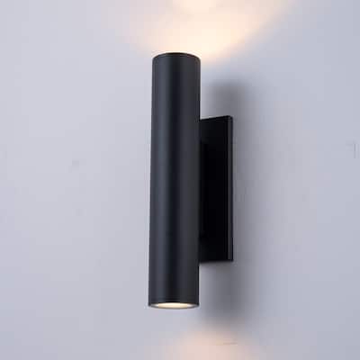 4.5" Modern Black/Gold Cylinder Integrated LED 3000K Up and Down Waterproof Outdoor Wall Armed Sconce