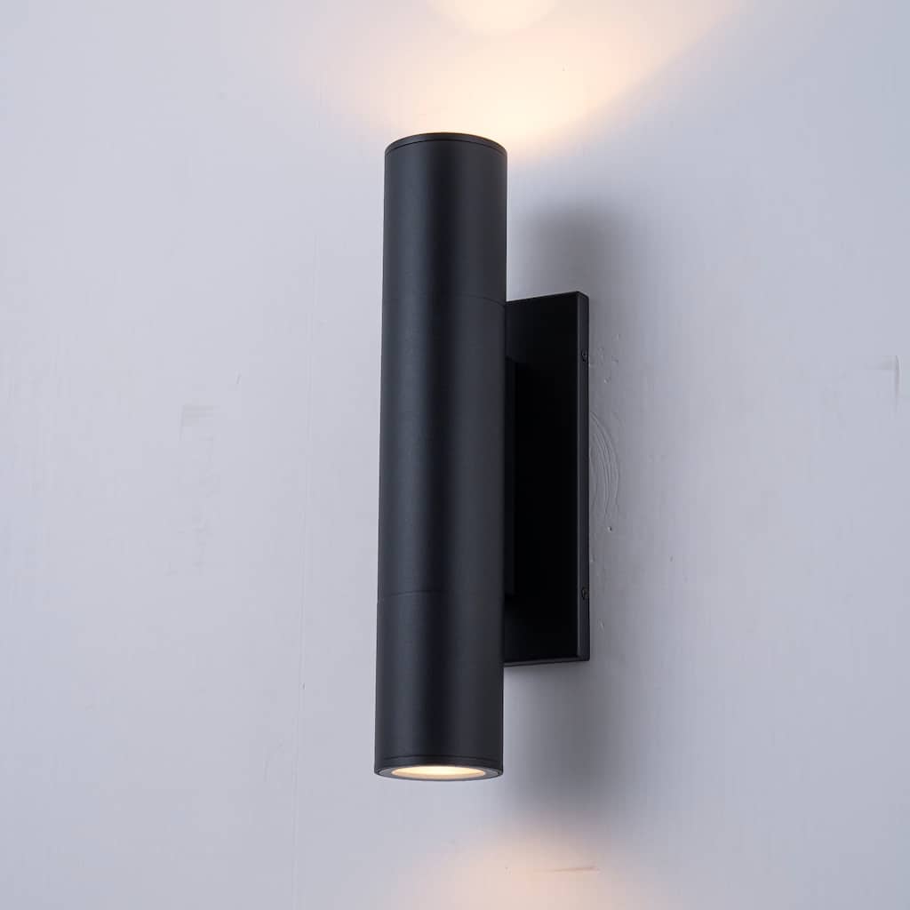 4.5" Modern Black/Gold Cylinder Integrated LED 3000K Up and Down Waterproof Outdoor Wall Armed Sconce