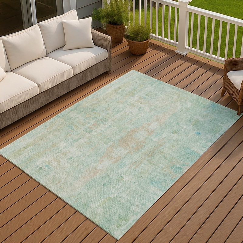 Machine Washable Indoor/ Outdoor Muted Ombre Chantille Rug - Turquoise - 10' x 14'