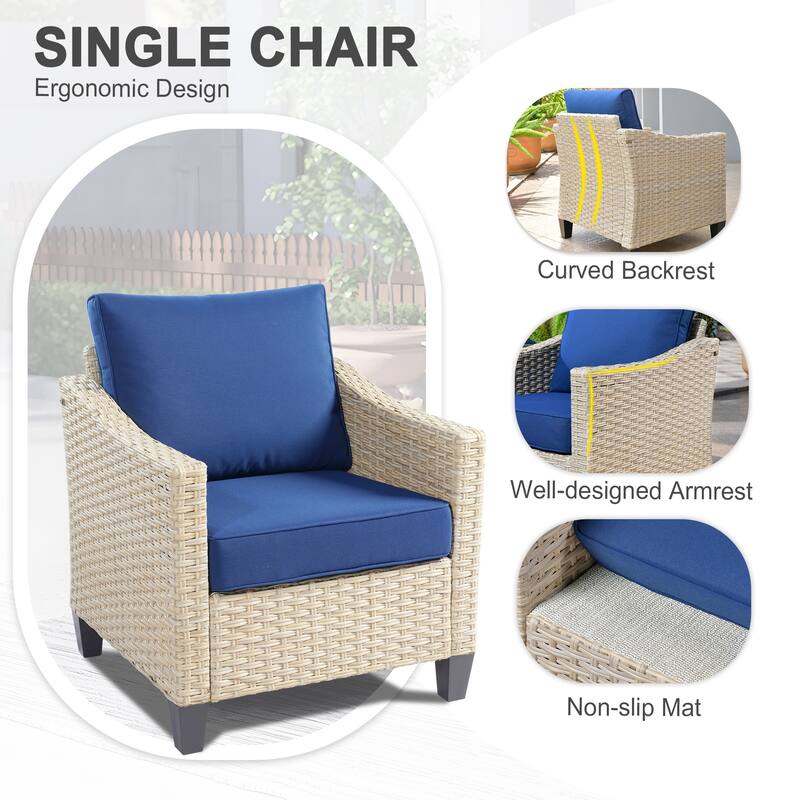 HOOOWOOO Outdoor Patio 7-piece Furniture Rattan Curved Backrest Seating Set