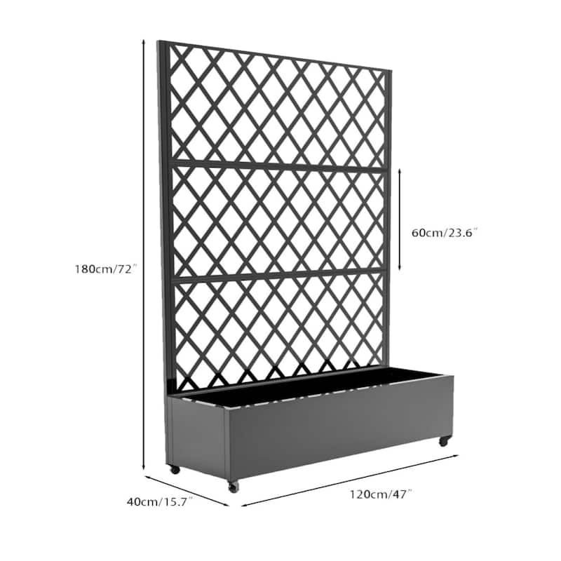 72x47Inch Metal Raised Garden Bed with Trellis and Lockable Casters Large with Drainage Holes
