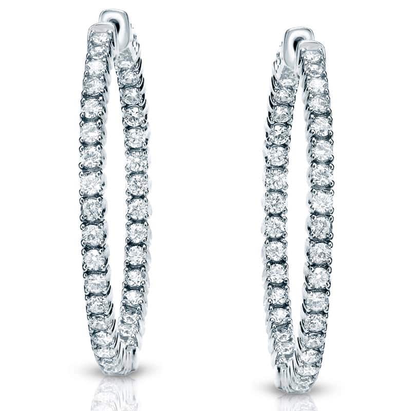 Auriya 14k Gold 7 3/4 carat TW Large Diamond Hoop Earrings (H-I, SI1-SI2) - 1.8-inch - White Gold