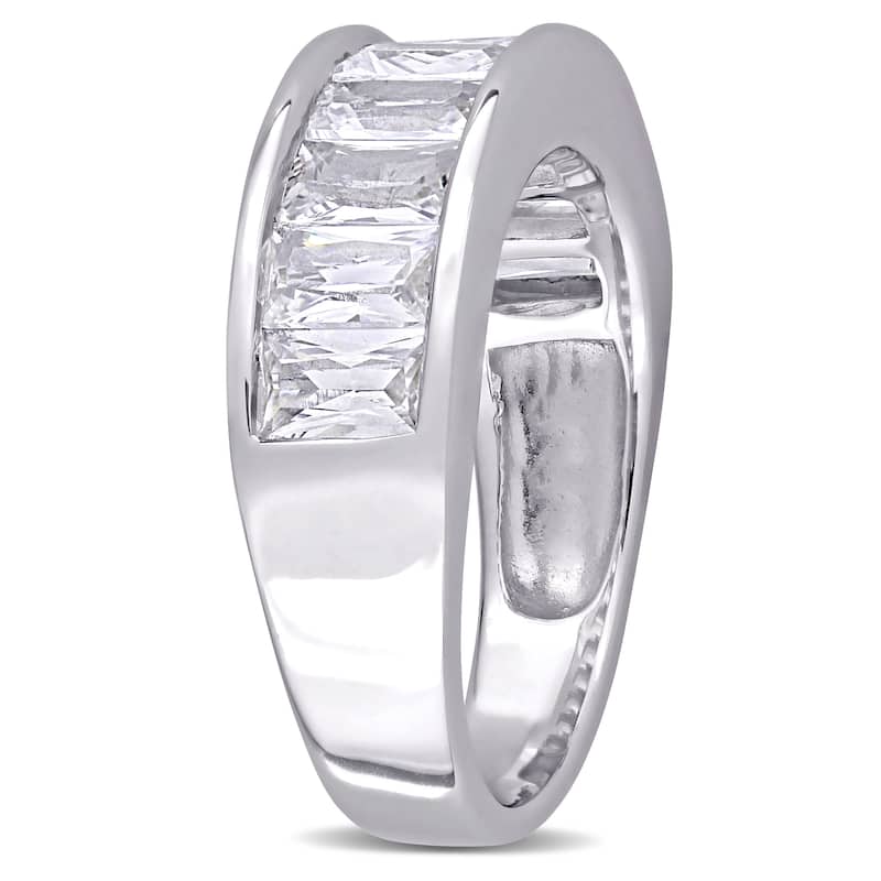 Miadora Sterling Silver Baguette-cut Created White Sapphire Anniversary Band Ring