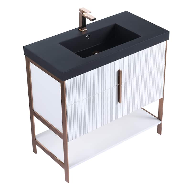 Fine Fixtures Serenity Modern Bathroom Vanity with Black Gel Acrylic Top