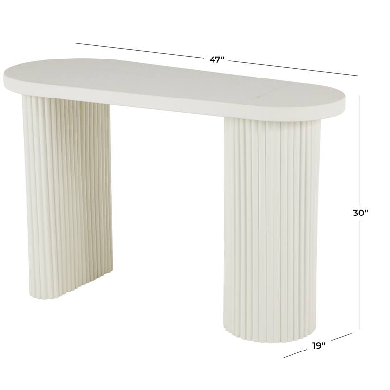 White Metal Handmade Oval Living Room Console Table with Ribbed Legs