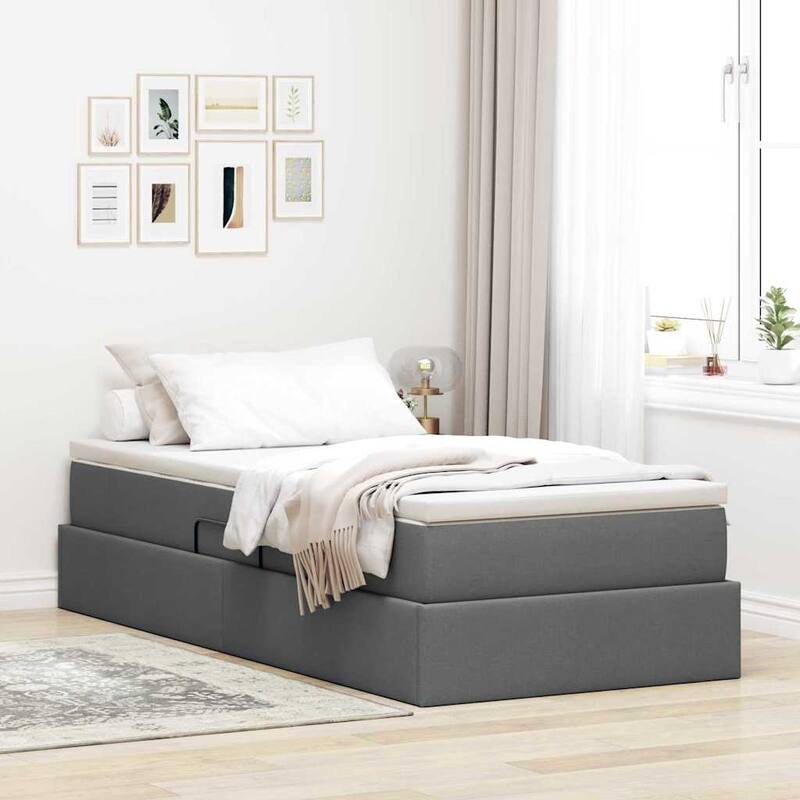 vidaXL Storage Bed with Mattress in Polyester - Dark grey (2)