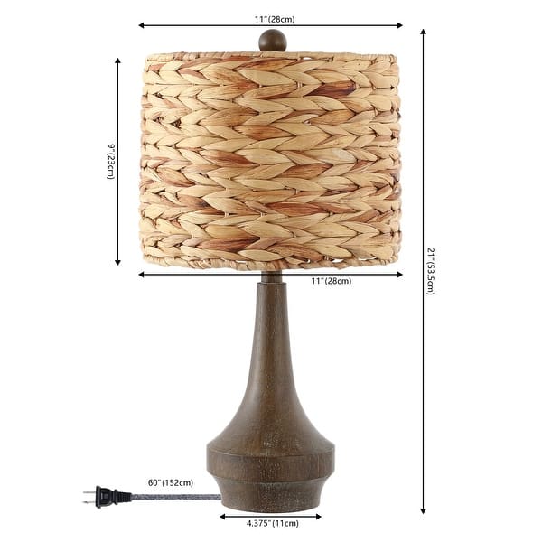Leona 21" Rustic Farmhouse Handwoven Rattan/Resin LED Table Lamp, Brown Wood Finish (Set of 2) by JONATHAN Y