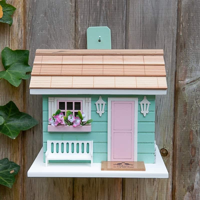 Home Bazaar 6.75" x 6.5" x 7.5" She Shed Birdhouse - Aqua - 7.5"x6.75"x6.5"