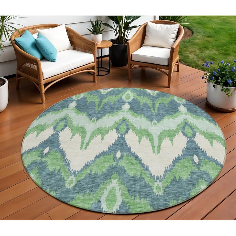 HomeRoots Ikat Transitional Rectangle Outdoor Rug - 8' Round