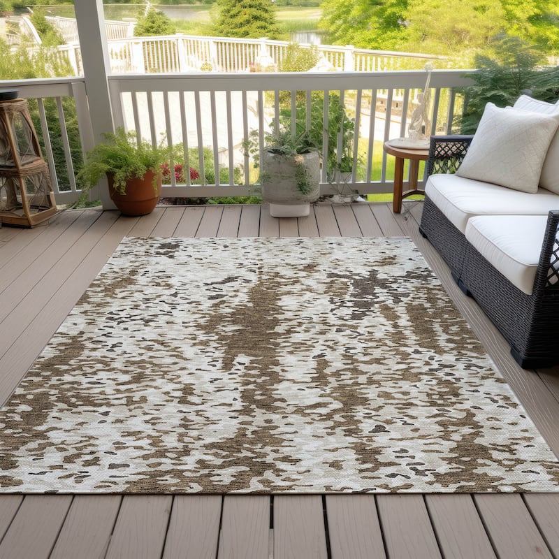 Machine Washable Indoor/ Outdoor Abstract Chantille Rug - Brown - 9' x 12'