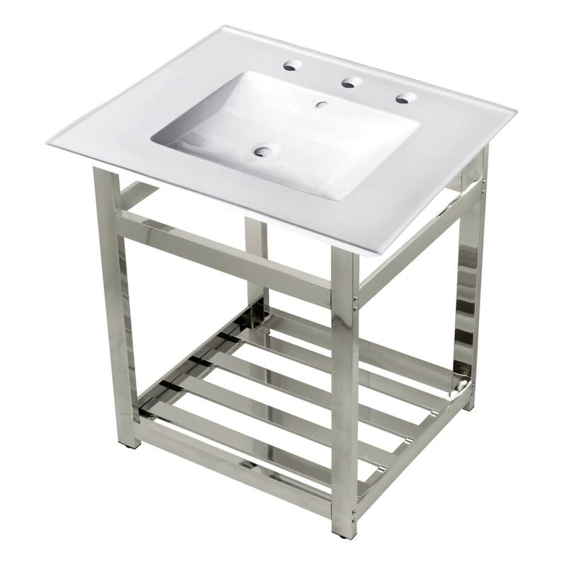 Kingston Brass 25" Wide Ceramic Console Sink - White / Polished Nickel